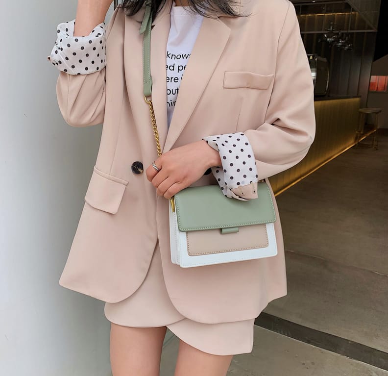 Contrast color leather crossbody bag