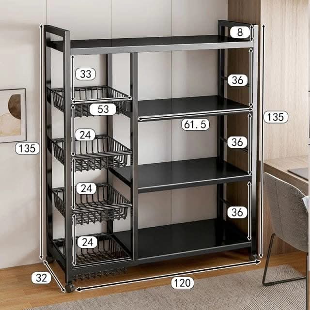 Multifunctional kitchen rack with movable & lockable wheels