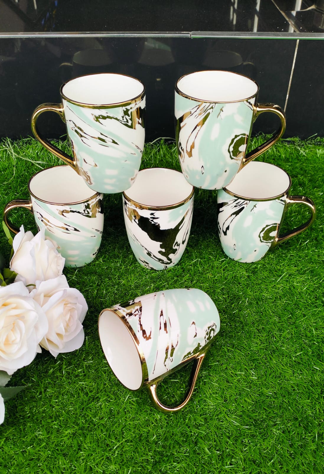 6pcs Set Classy Mugs with Gold Rim