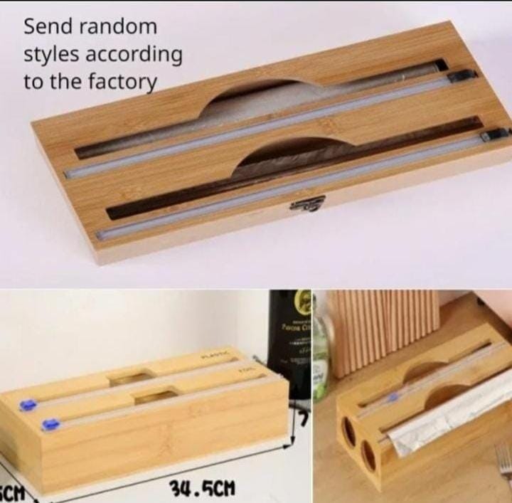 Bamboo kitchen wrap dispenser with foil & cling film cutter