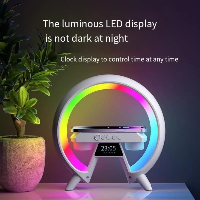 4-in-1 Wireless Charger | LED Lamp | Alarm Clock | Bluetooth Speaker
