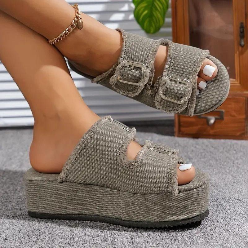 Denim Wedge Sandals