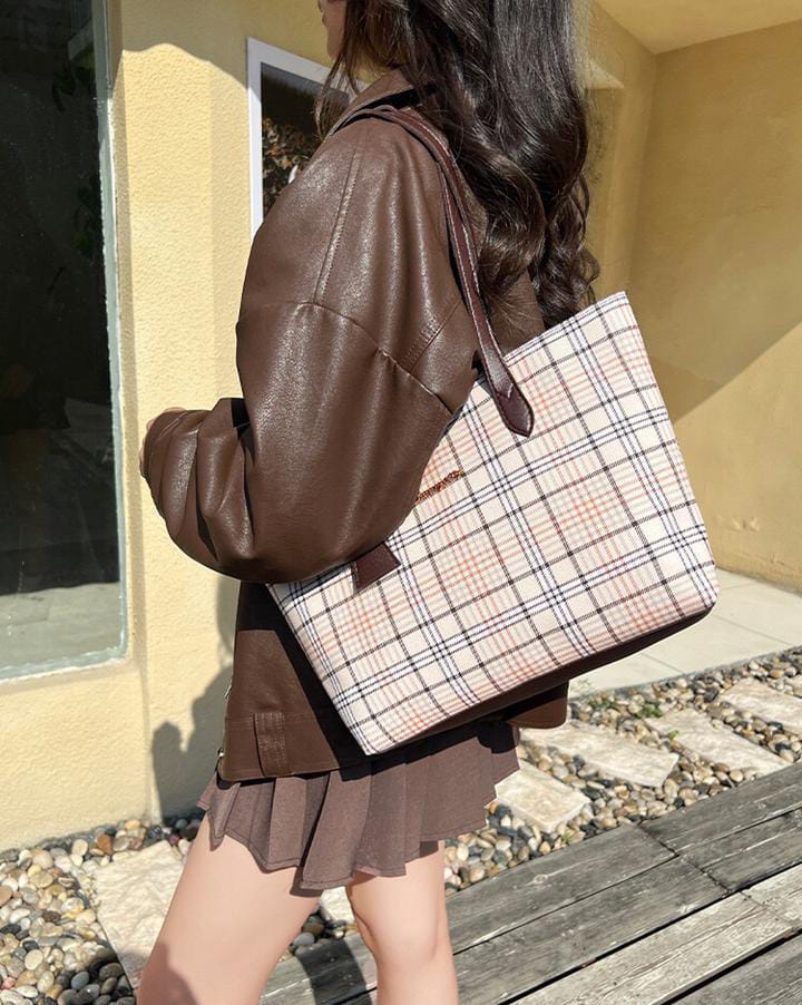 Fashionable Plaid Print Tote Bag
