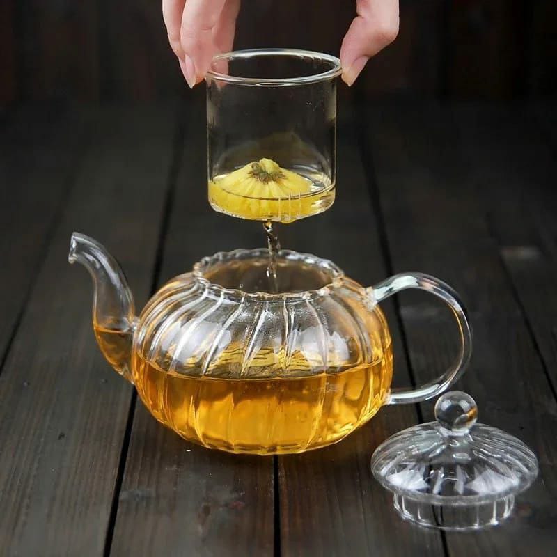Stripped High Borosilicate glass tea/coffee pot with stainless steel glass filter infuser