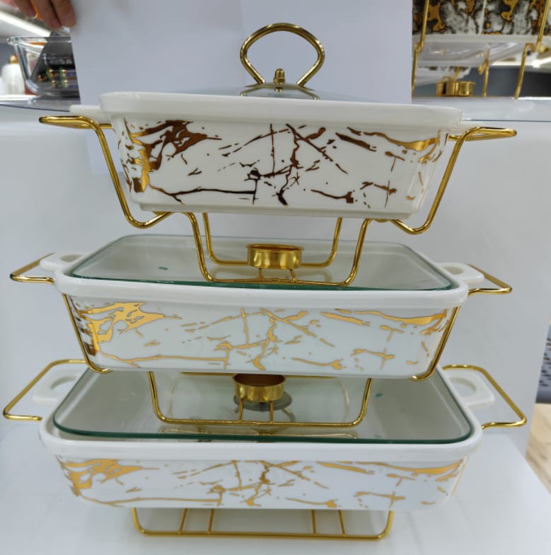 3pcs Set gold ceramic chaffing dishes