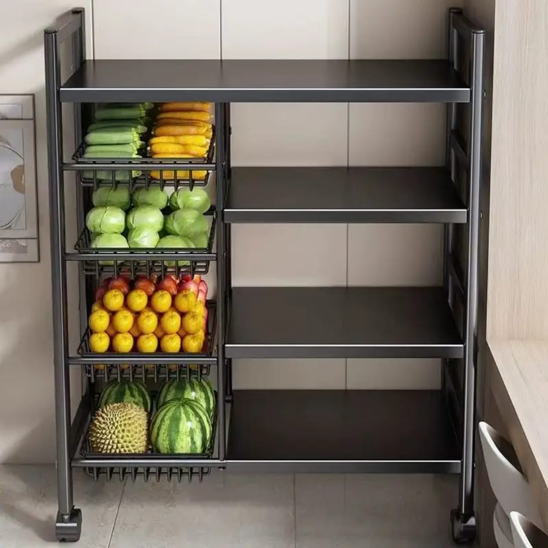 Multifunctional kitchen rack with movable & lockable wheels