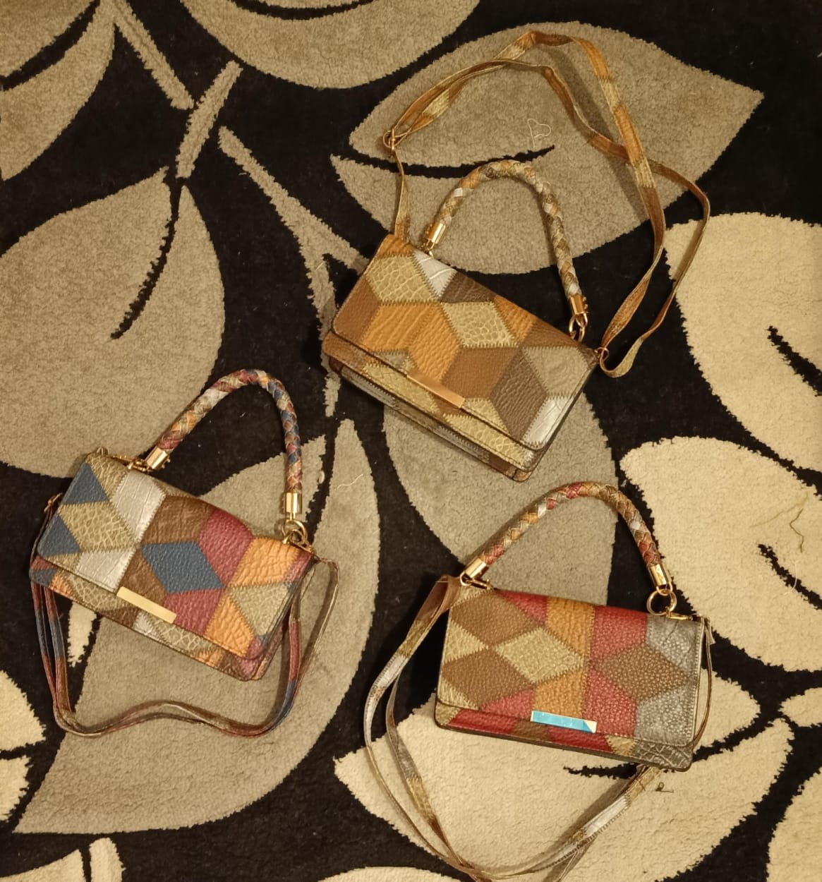 Fashionable multicolored diamond sling bag