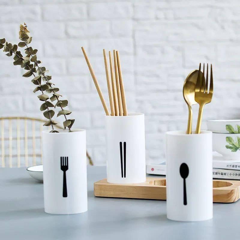 3pcs set cutlery organizer with oak base