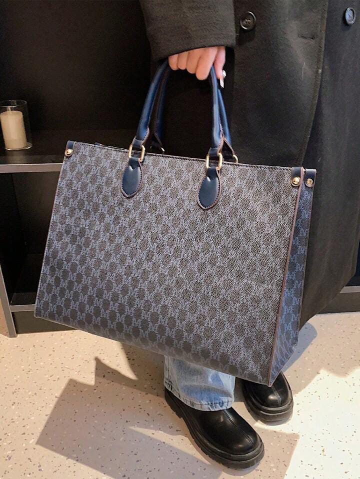 Geometric pattern top handle bag