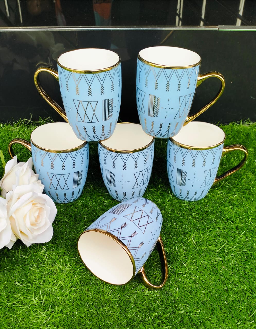 6pcs Set Classy Mugs with Gold Rim