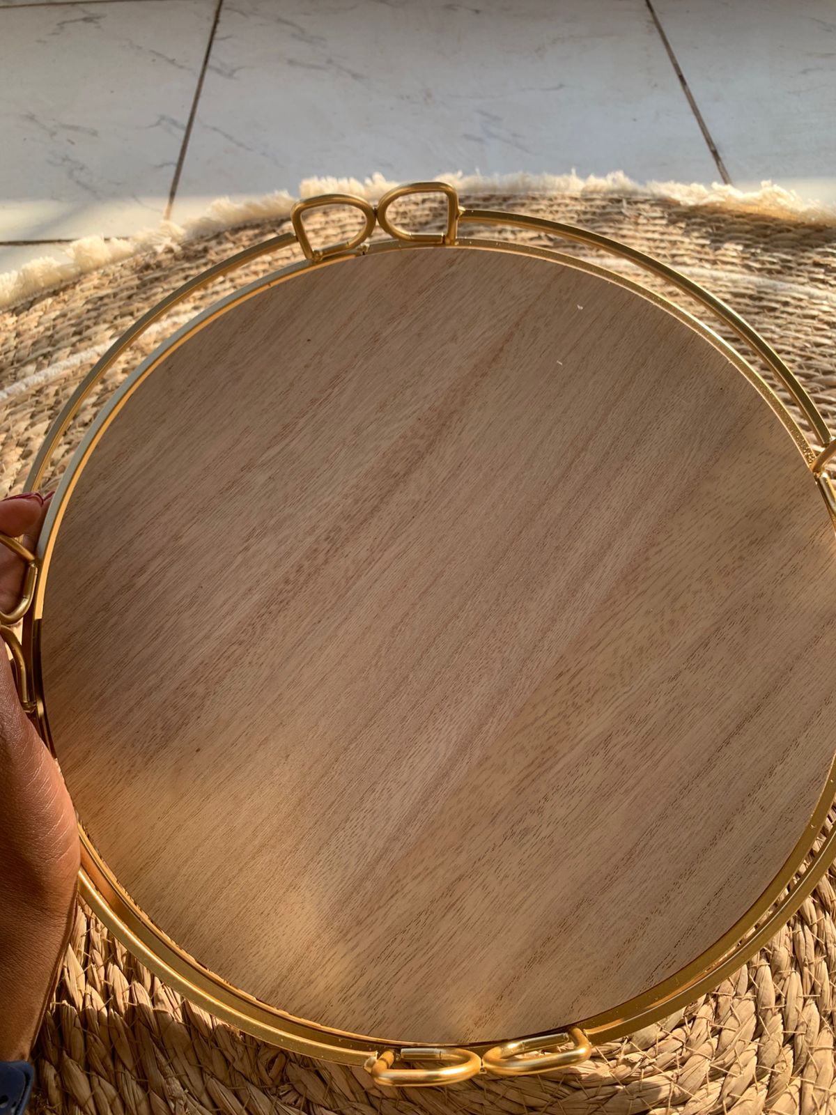 Decorative Gold Metal and Wood Tray