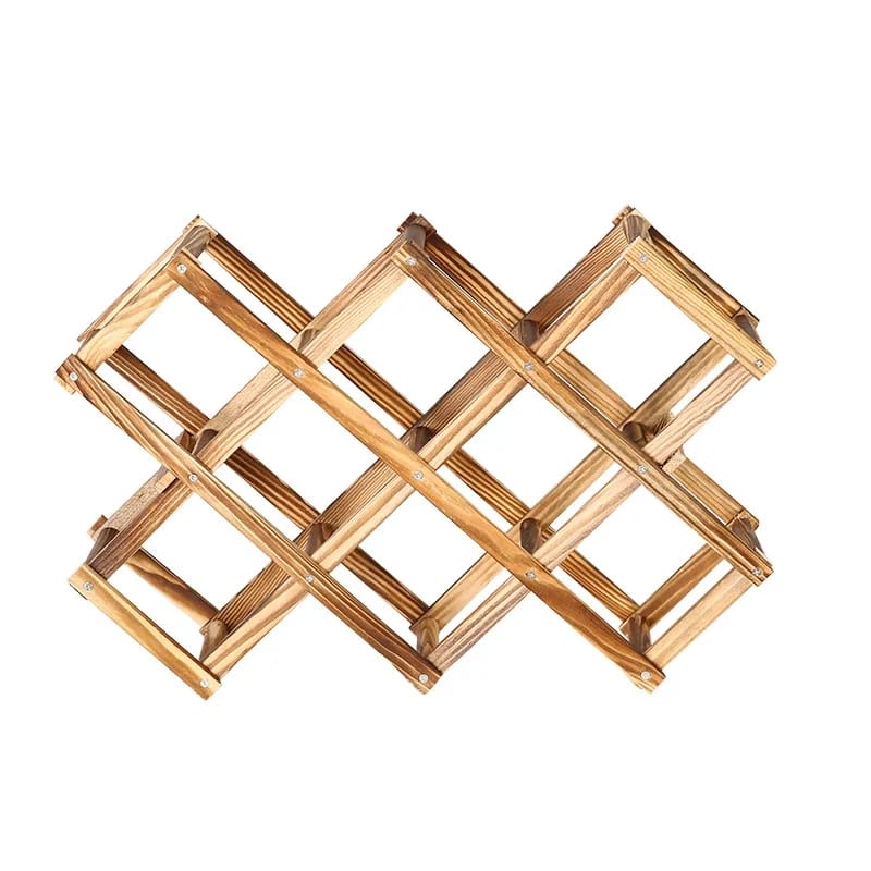Foldable 10 slot wooden wine bottle rack
