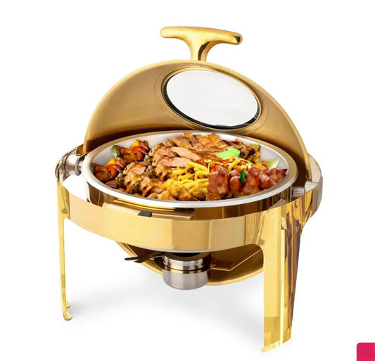 Gold roll top chaffing dish