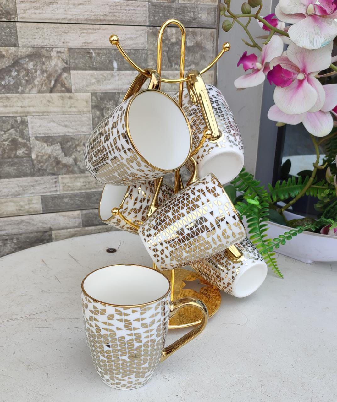 6pcs Set Classy Mugs with Gold Deco