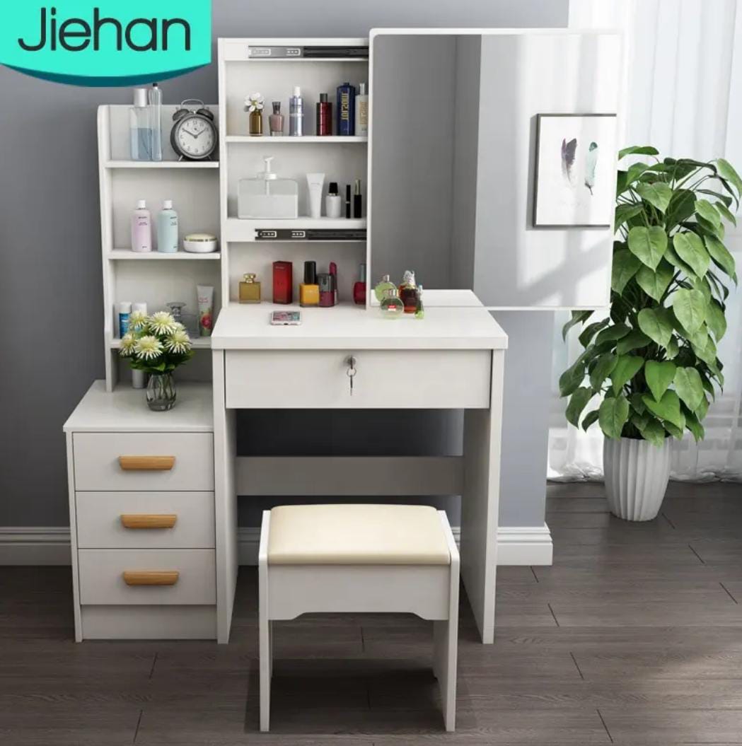 Dressing Table Set with 4 Drawers and Sliding Mirror