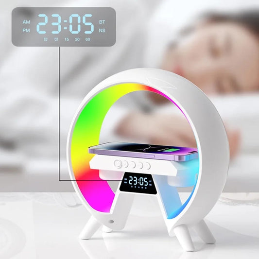 4-in-1 Wireless Charger | LED Lamp | Alarm Clock | Bluetooth Speaker