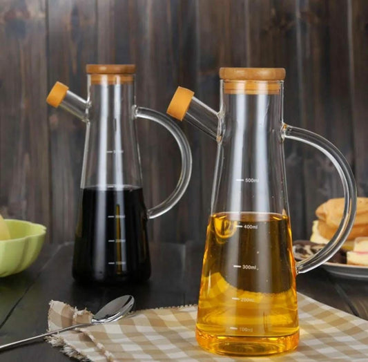 Glass oil/vinegar jar with bamboo lid