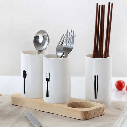 3pcs set cutlery organizer with oak base