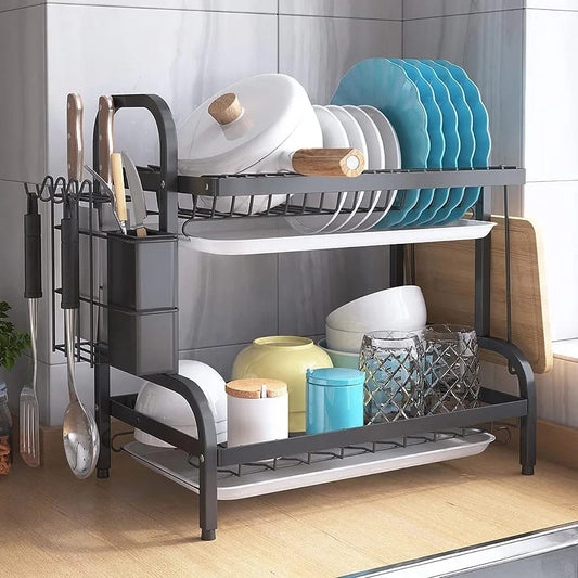 2 tier dish rack with cutlery holder & Chop Board Holder