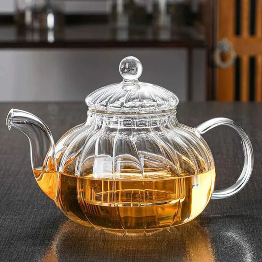 Stripped High Borosilicate glass tea/coffee pot with stainless steel glass filter infuser