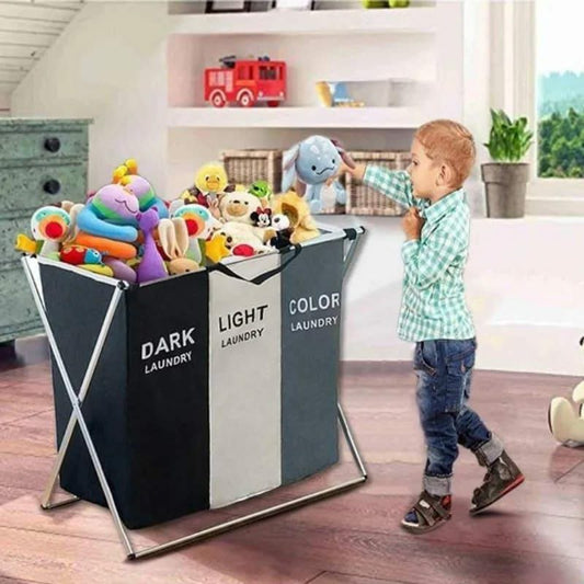 3 Compartment Foldable Laundry Basket