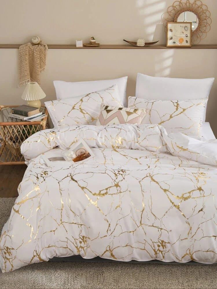 Luxury Gold Marble Texture Foil Style Duvet Cover Set