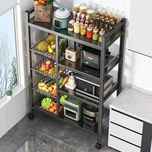 Multifunctional kitchen rack with movable & lockable wheels