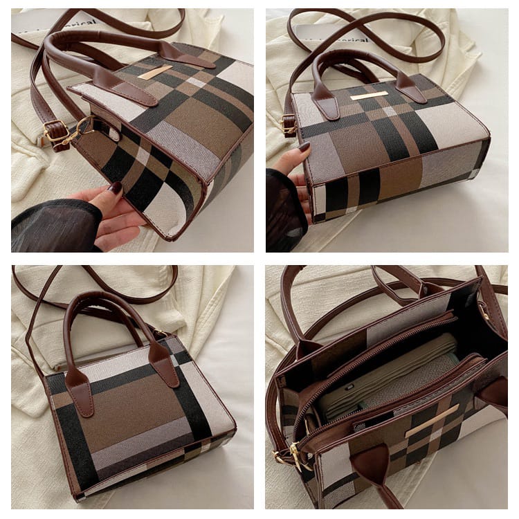 Trend fashion collision color check bag