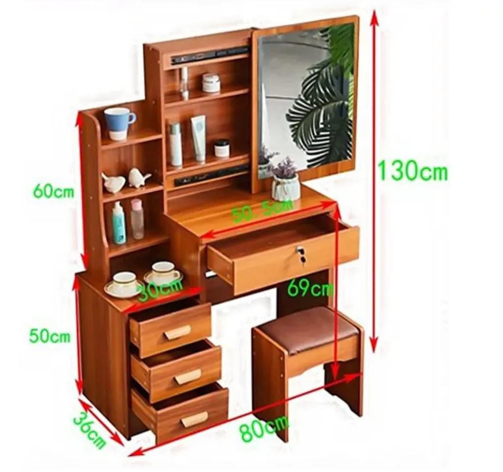 Dressing Table Set with 4 Drawers and Sliding Mirror