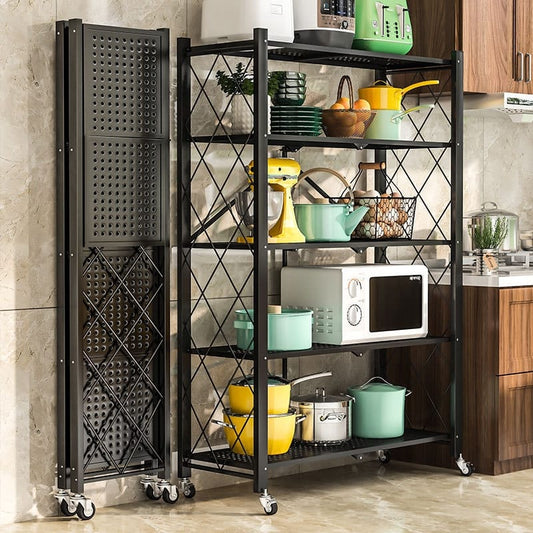 5-Tier Foldable Multipurpose Rack With Shelves & Wheels
