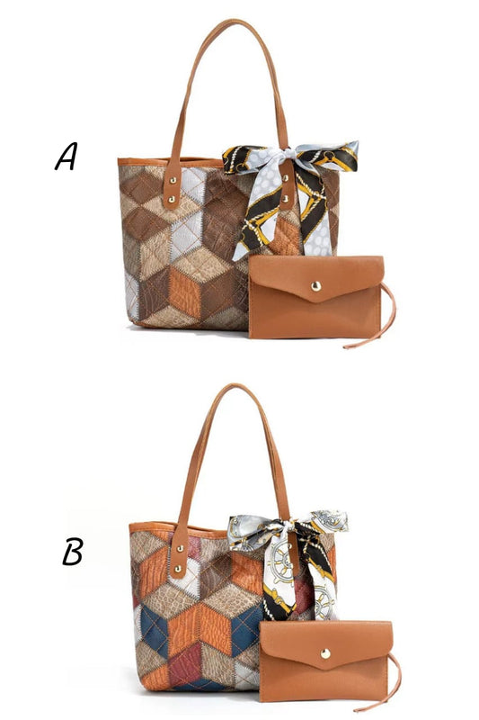Multicolored diamond grid printed handbag