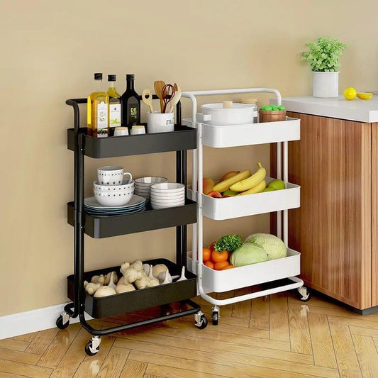 3 Tier multi-functional movable trolley storage rack with lockable wheels