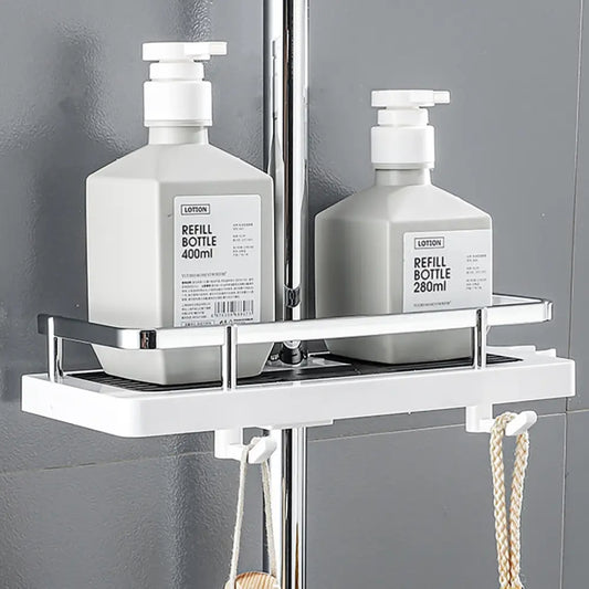 Rotating hook shower storage rack