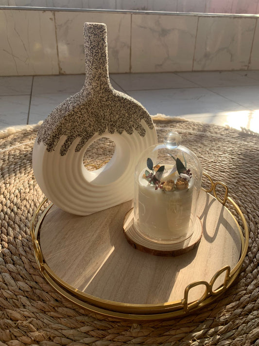 Decorative Gold Metal and Wood Tray