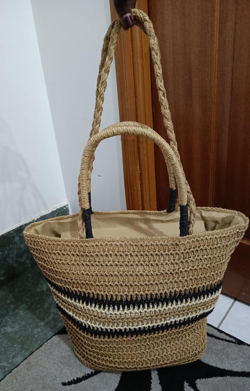 French color block woven tote bag