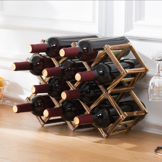 Foldable 10 slot wooden wine bottle rack