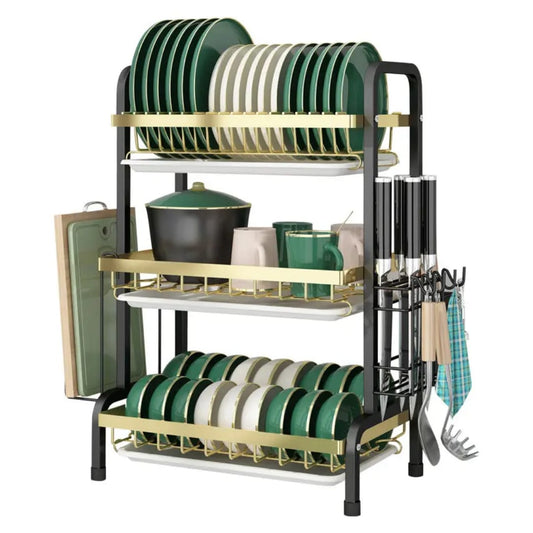 3 tier dish rack with cutlery holder & chop board holder