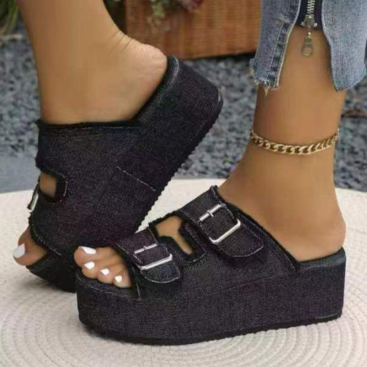 Denim Wedge Sandals