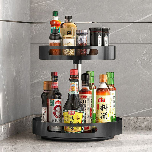 2 Layer 360° Rotating Metallic Kitchen/Bathroom Storage Rack