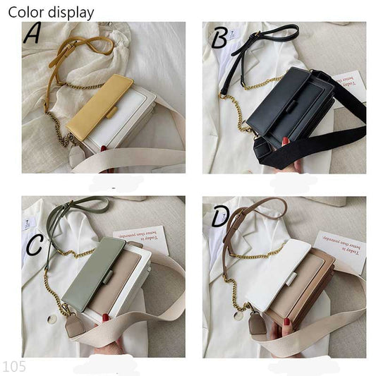 Contrast color leather crossbody bag