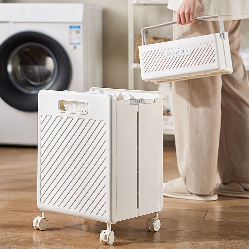 2pcs Set Foldable Laundry Hamper Basket with Wheels