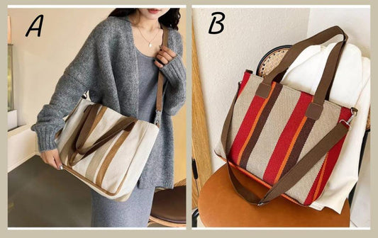 Colorful Vintage Striped Canvas Tote Bag