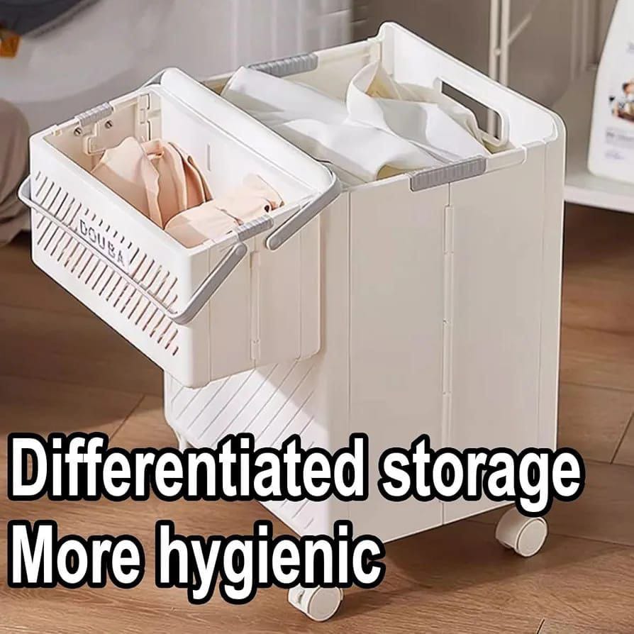 2pcs Set Foldable Laundry Hamper Basket with Wheels