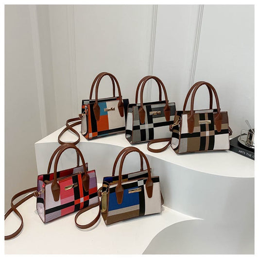 Trend fashion collision color check bag