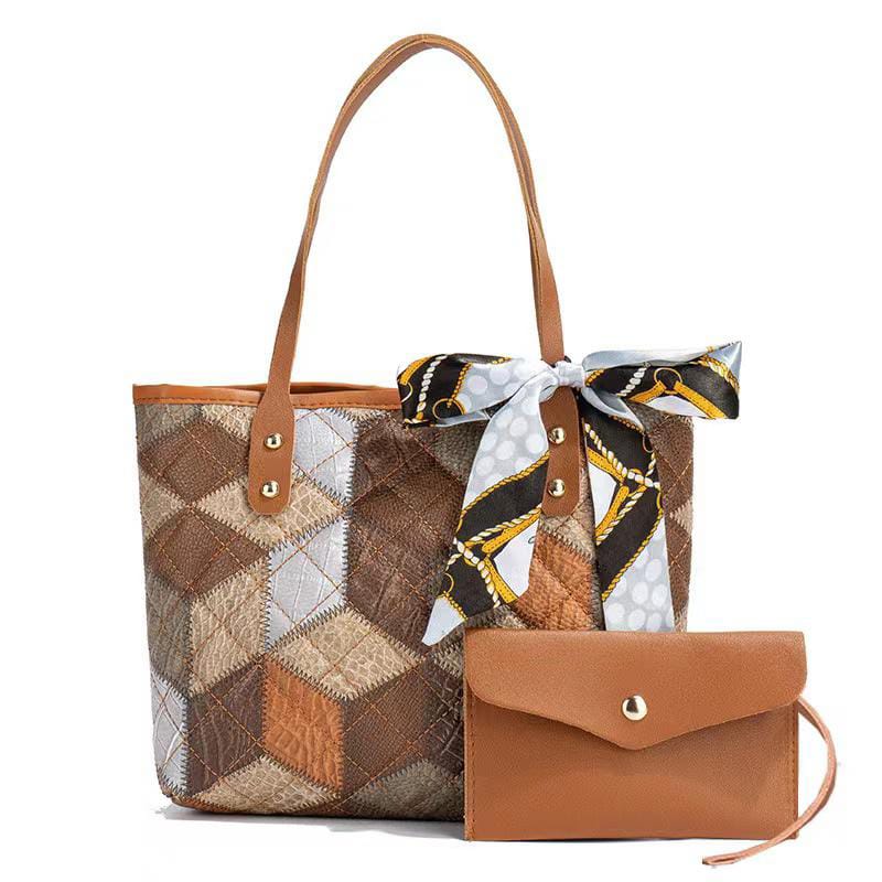 Multicolored diamond grid printed handbag