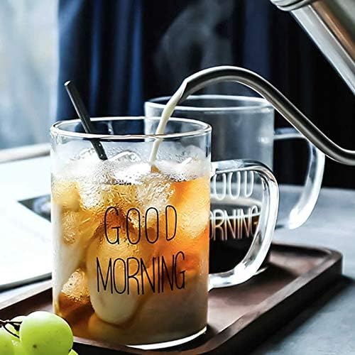 2pcs Set Borosilicate Good Morning Printed Glass Mug with Handle