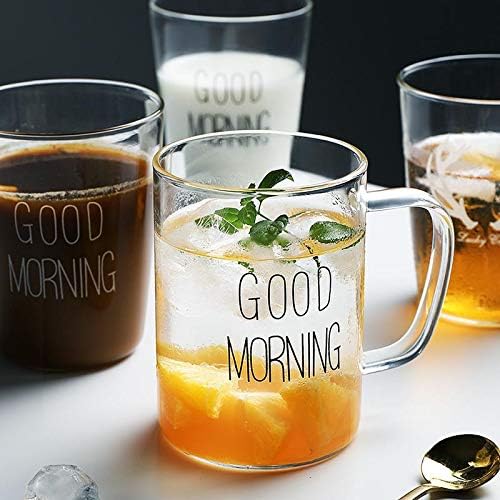 2pcs Set Borosilicate Good Morning Printed Glass Mug with Handle