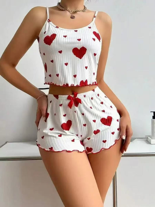 Women Heart Print Relaxed Fit Pajama Set