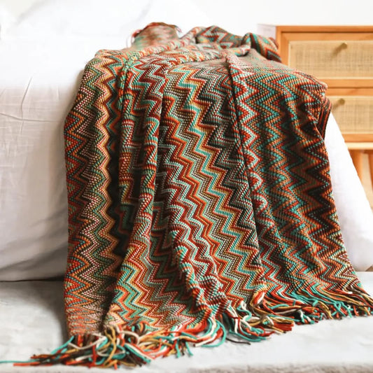 Boho Knit Throw Blankets With Tassel