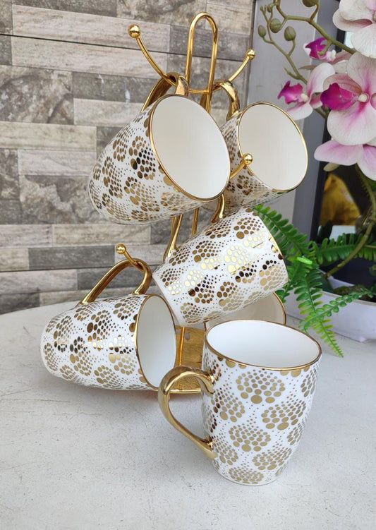 6pcs Set Classy Mugs with Gold Deco